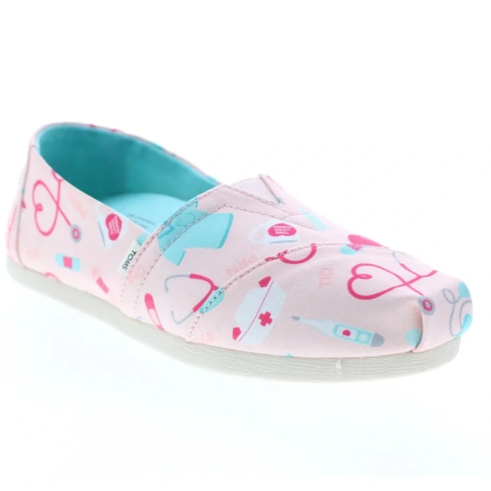TOMS ALPARGATA WOMENS NURSE APPREY PINK CANVAS SLIP ON LOAFER FLATS SHOE SIZE 8
